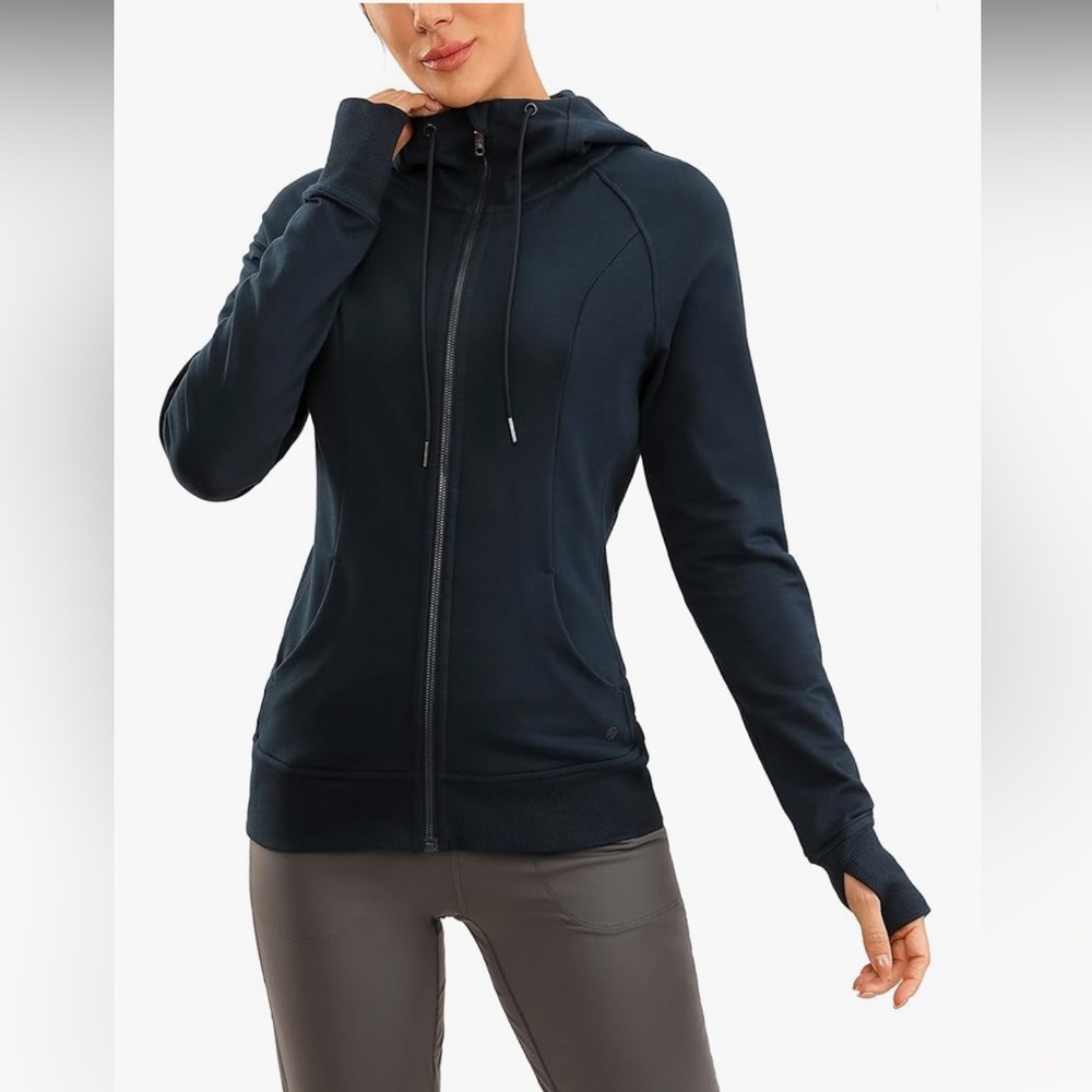CRZ YOGA True Navy Blue Women's Full Zip Hooded Sweatshirt